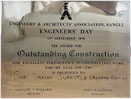 Construction of the bridge across the river Krishna with the adjoining bypass road at Sangli, honoured by the Engineers’ and Architects’ Association, Sangli.